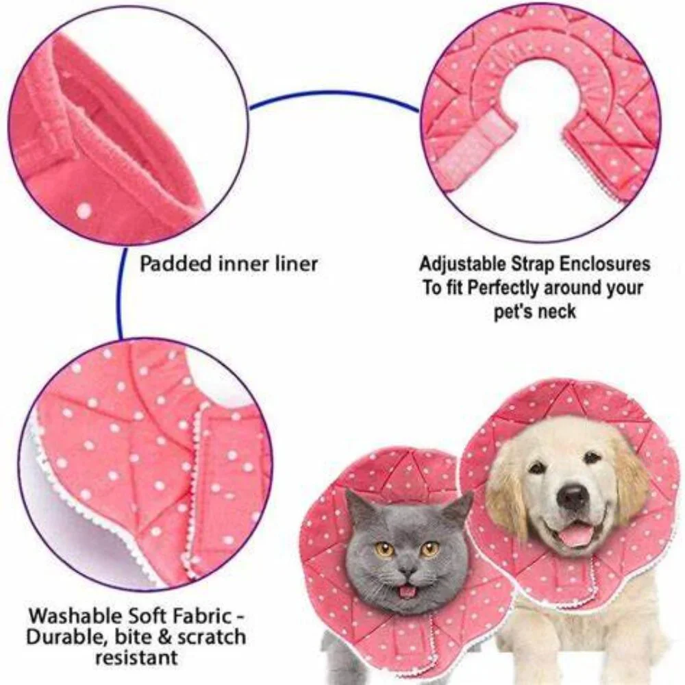 SunGrow Polka Dot Pet Soft Adjustable Recovery Cone | NWT | S | Pink White